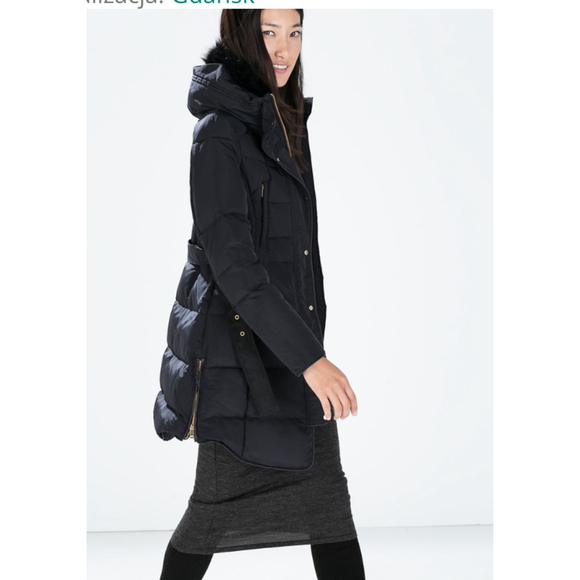 Women's Ricki's Black Puffer Coat with Faux Fur Hood & Gold Zippers M - Picture 2 of 15